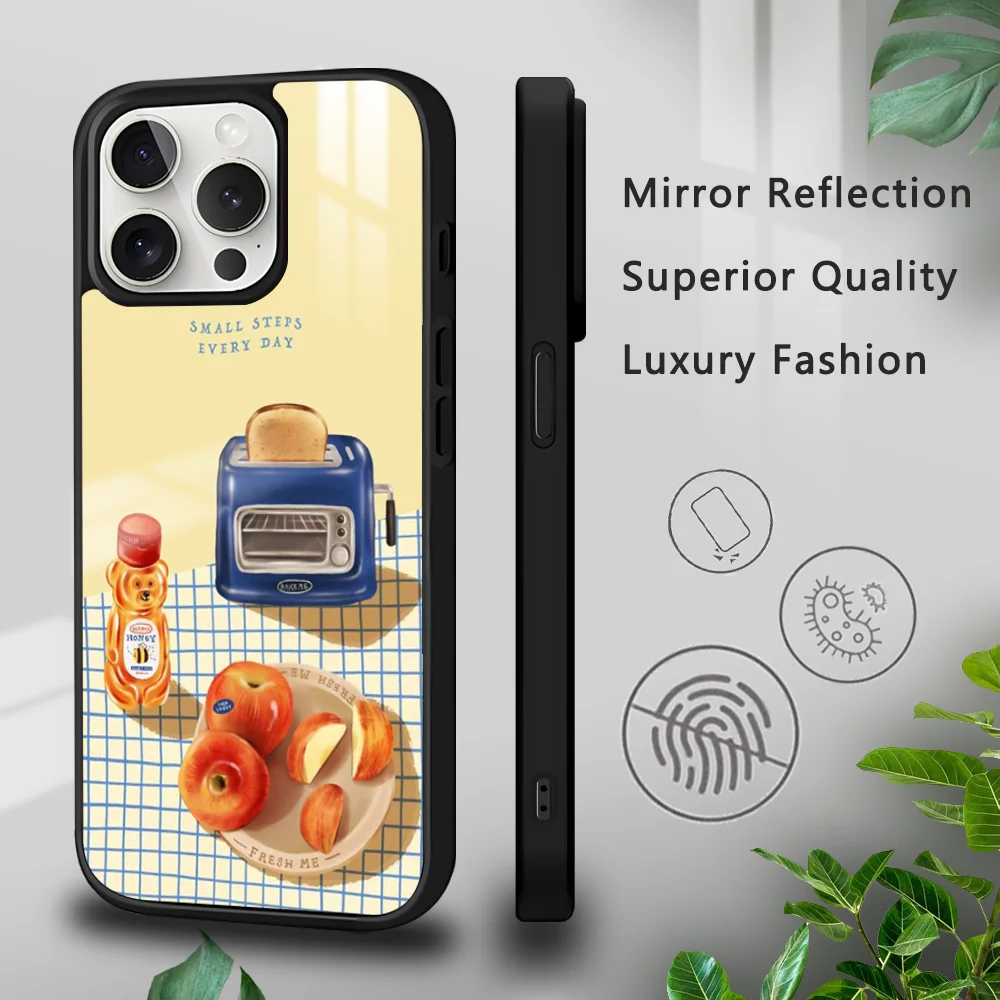 

Delicious Milk Bread Phone Case For iPhone16 15 14 13 12 11 Pro Xs Max Mini XR X 7 8 Plus luxury Mirror Hard Funda