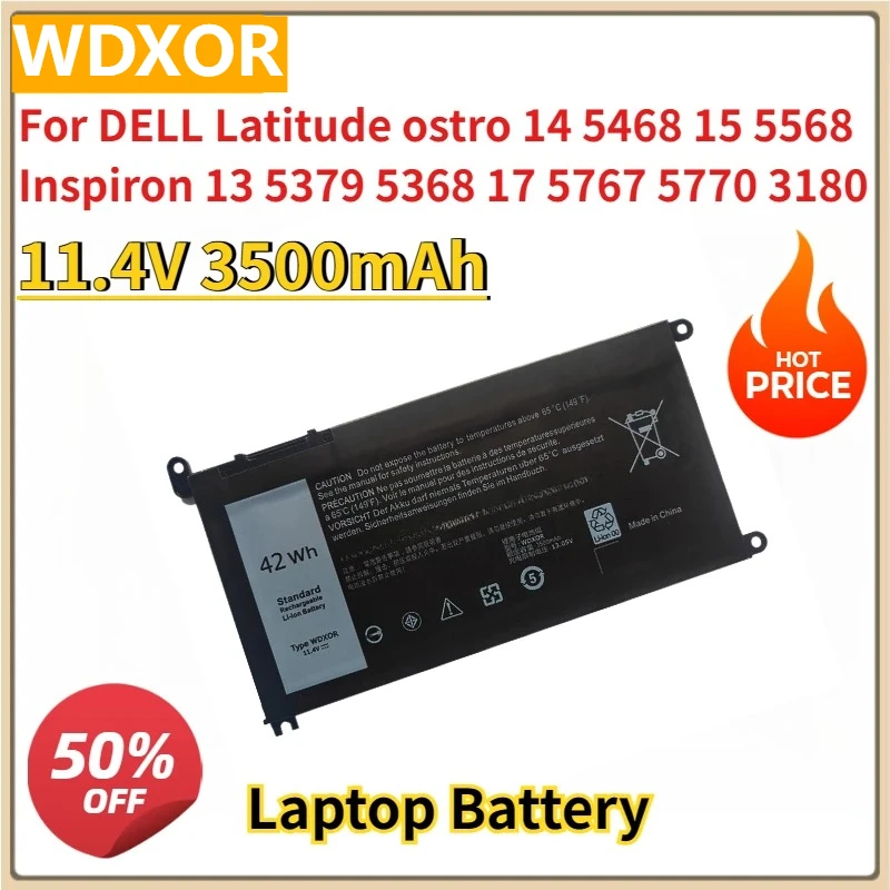 

Новый аккумулятор для ноутбука WDXOR 11,4 В, 3500 мАч для DELL Latitude ostro 14 5468 15 5568 Inspiron 13 5379 5368 17 5767 5770 3180 3189 3390