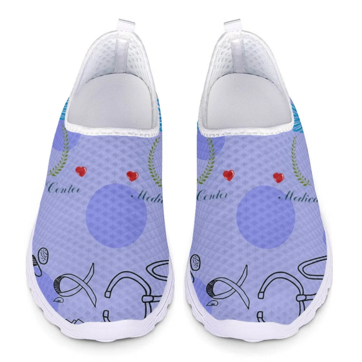 INSTANTARTS Fashion Design Stethoscope Cartoon Printing Custom Summer Ladies Casual Cute Flat Shoes Slip On Lightweight Sneakers