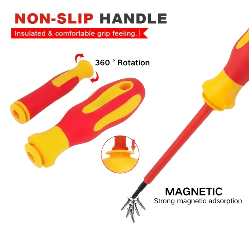 10 قطعة شفرة قابلة للتبديل 500 فولت معزول مفك مجموعة مع حافظة مغناطيسية للمنزل والكهربائيين المحترفين أدوات إصلاح #5