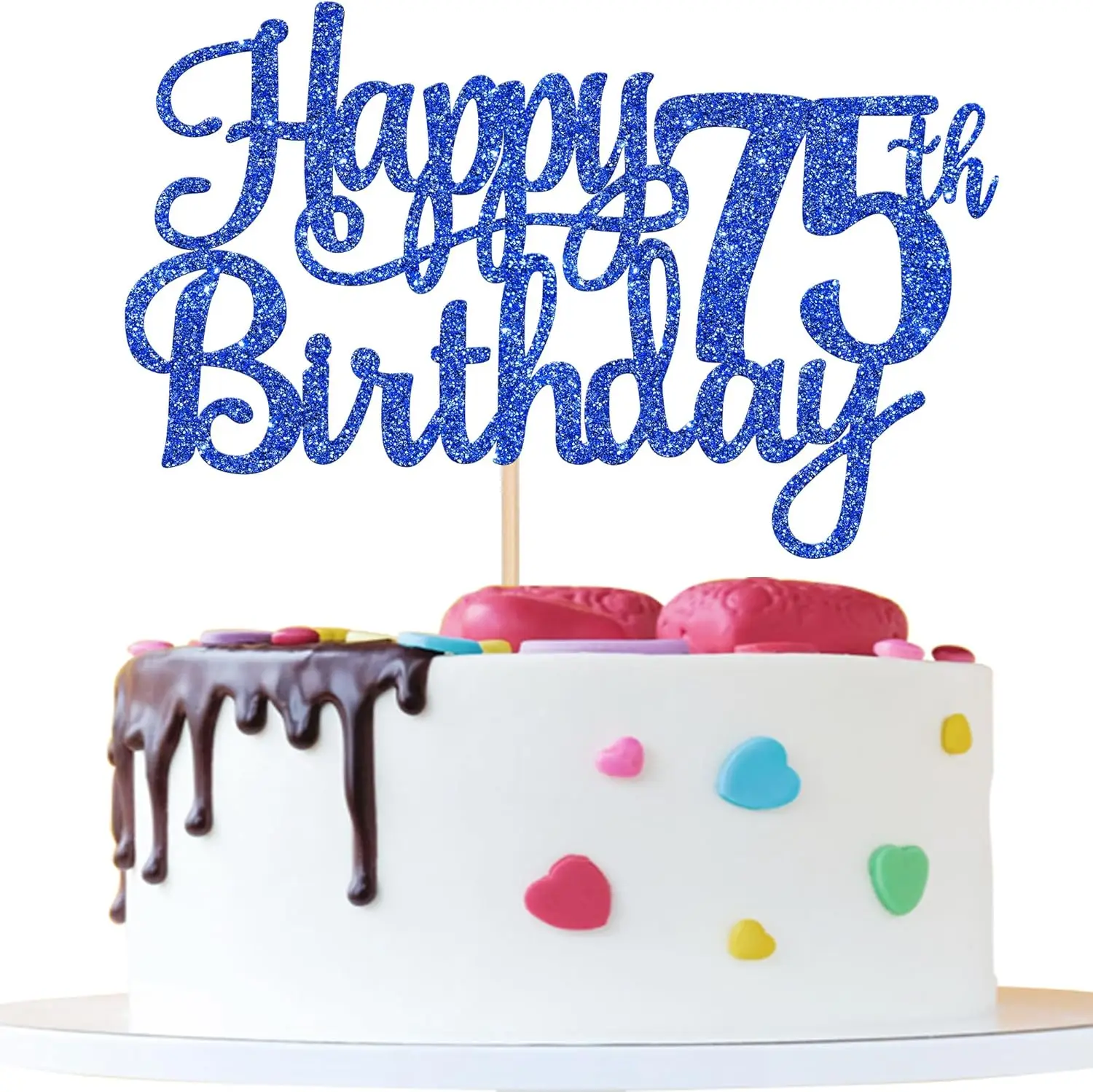 1 Stück „Happy 75th Birthday“-Kuchenaufsatz „Cheers to 75 Years“-Geburtstagskuchen-Dekoration für „Happy 75th Birthday“-Dekorationen