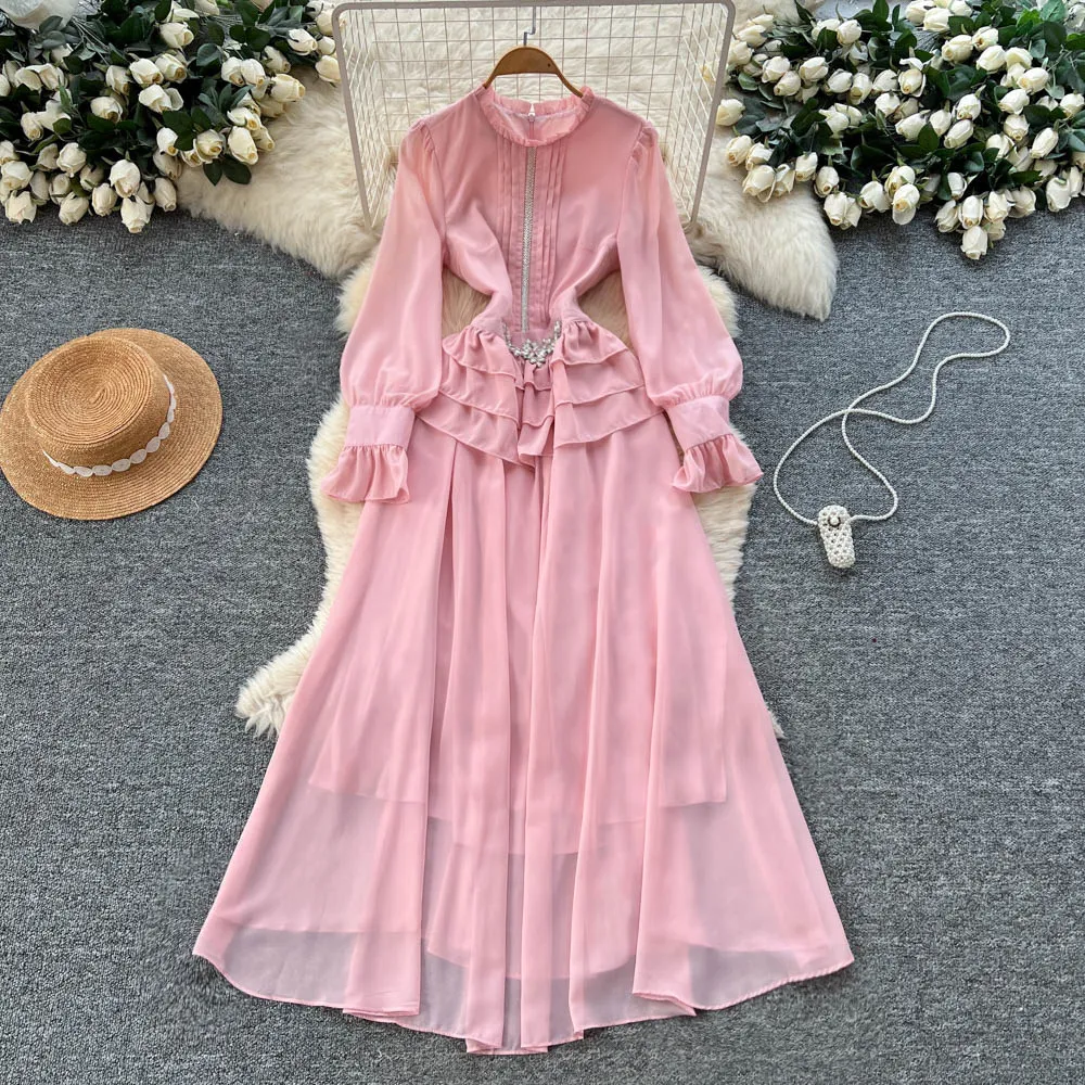 

Elegant Vintage rhinestone mesh Party Vesditod dress Korean Fashion Women Clothes ceremony dresses
