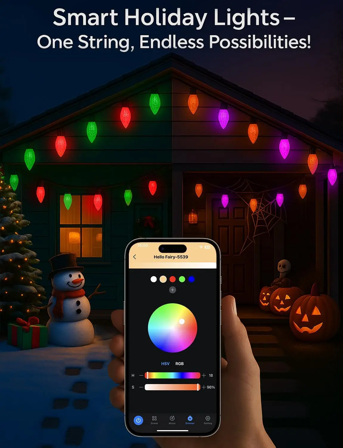 C9 Smart Outdoor Christmas String Lights, 2-Pack, 66 Feet per String, 200 RGB LEDs Total