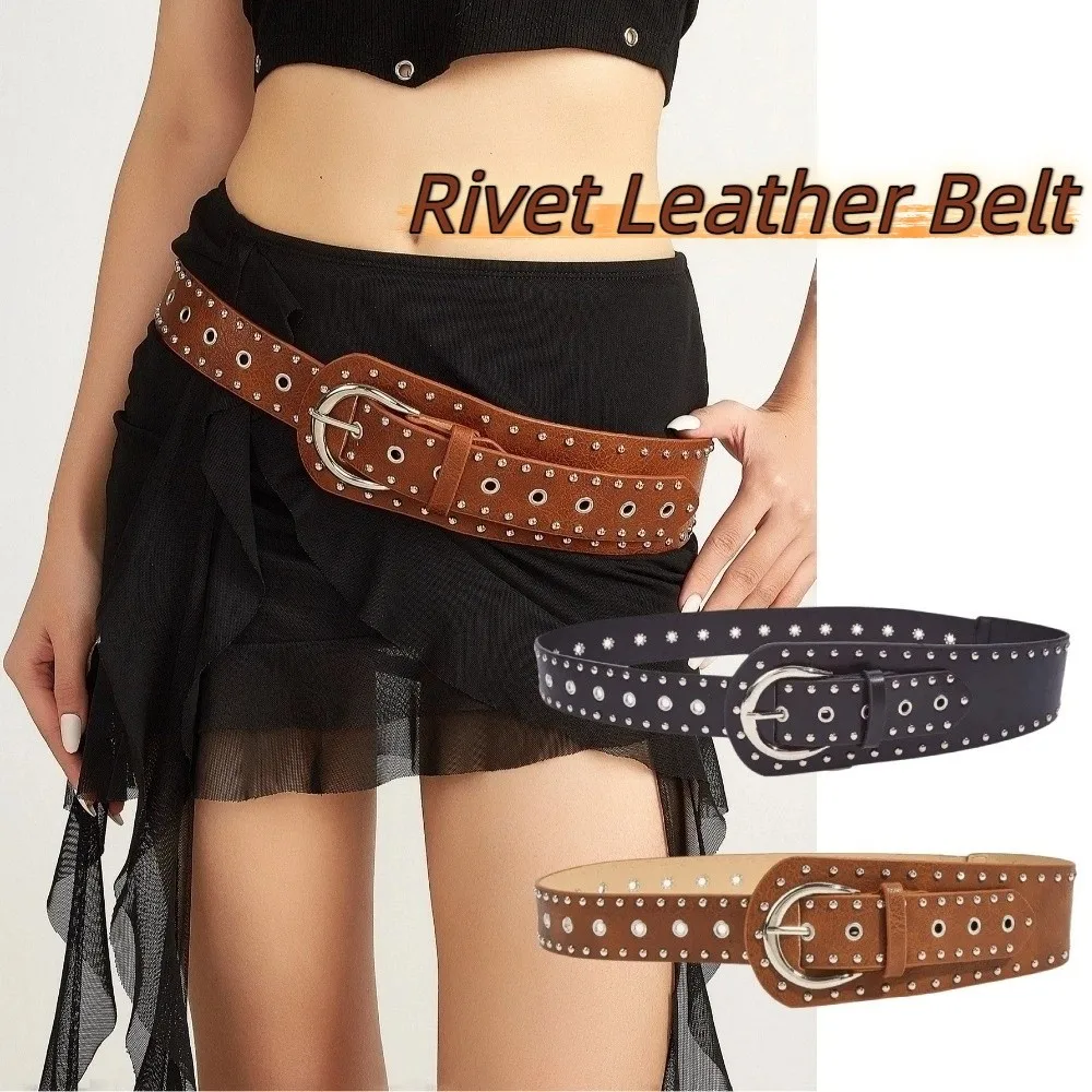 

Vintage Rivet Leather Belt PU Leather Studded Design Women's Waist Belt Punk Style American Dress Jeans Waistband Spicy Girls