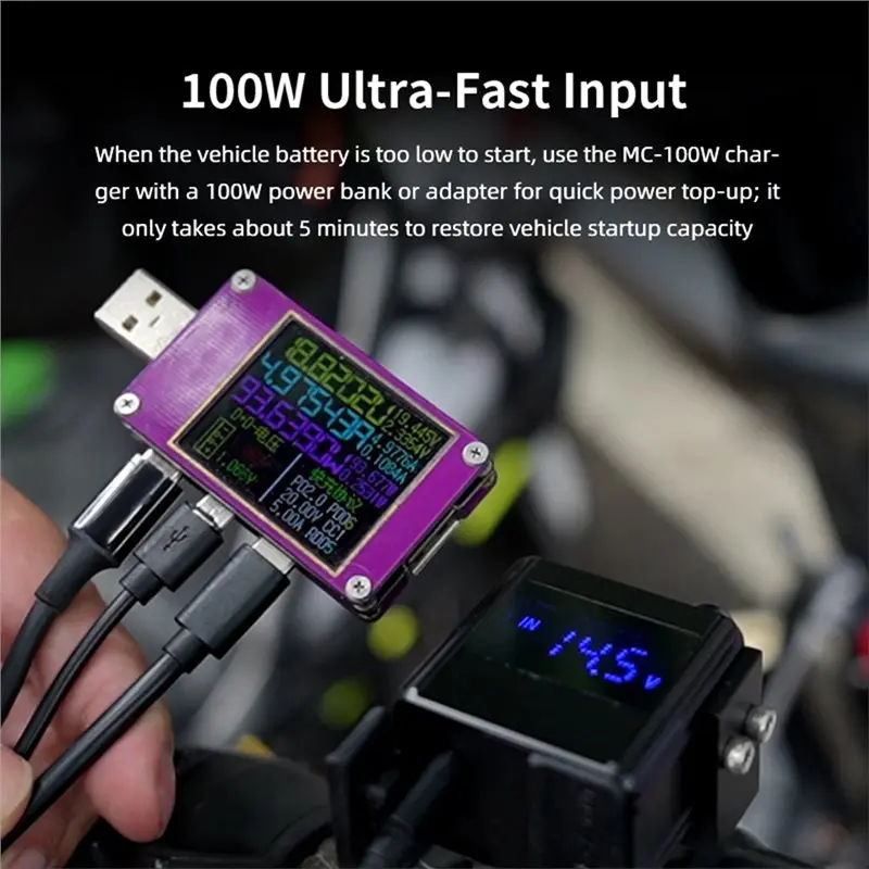 100W Motorcycle Bidirectional Type-C USB Fast Charging Ports Socket With Voltmeter Display Moto Accessories-T61C