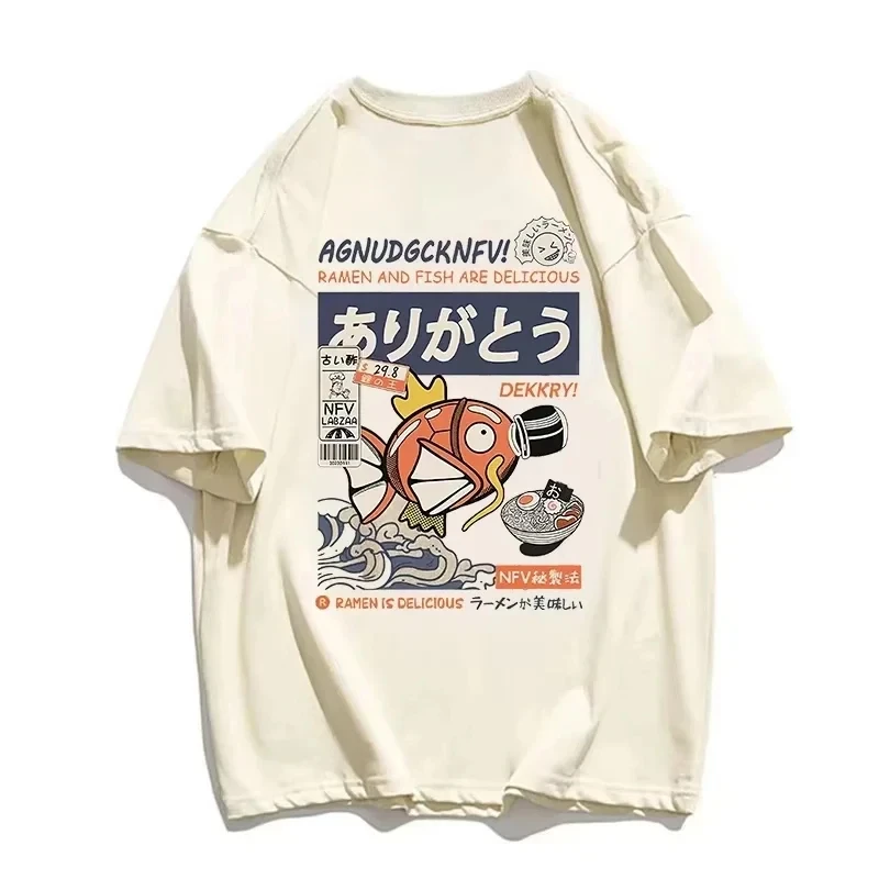 Camiseta para padres e hijos Pokémon King Carp Print Street Summer 2025 Top informal de algodón estilo urbano japonés Top de manga corta para uso diario