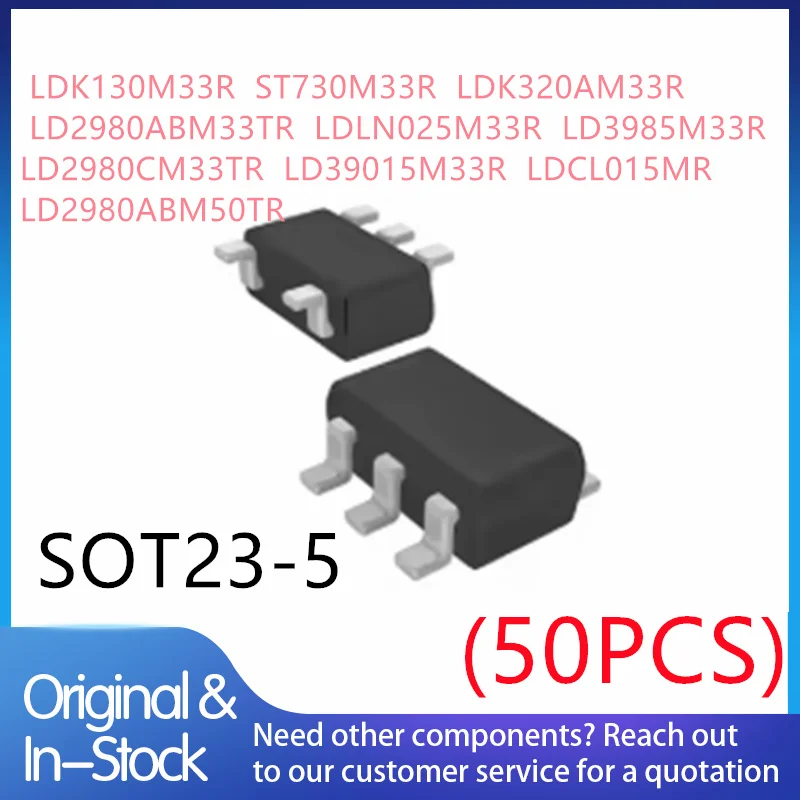 50pieces LDK130M33R ST730M33R LDK320AM33R LD2980ABM33TR LDLN025M33R LD3985M33R LD2980CM33TR LD39015M33R LDCL015MR LD2980ABM50TR