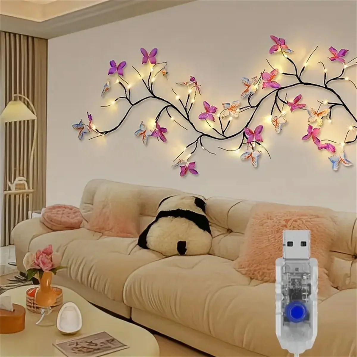 1PC/2PC 30Led Willow Vine String Light 1.3M 8 Modes USB Butterfly Festival Room Decoration Indoor And Outdoor Wall Lights