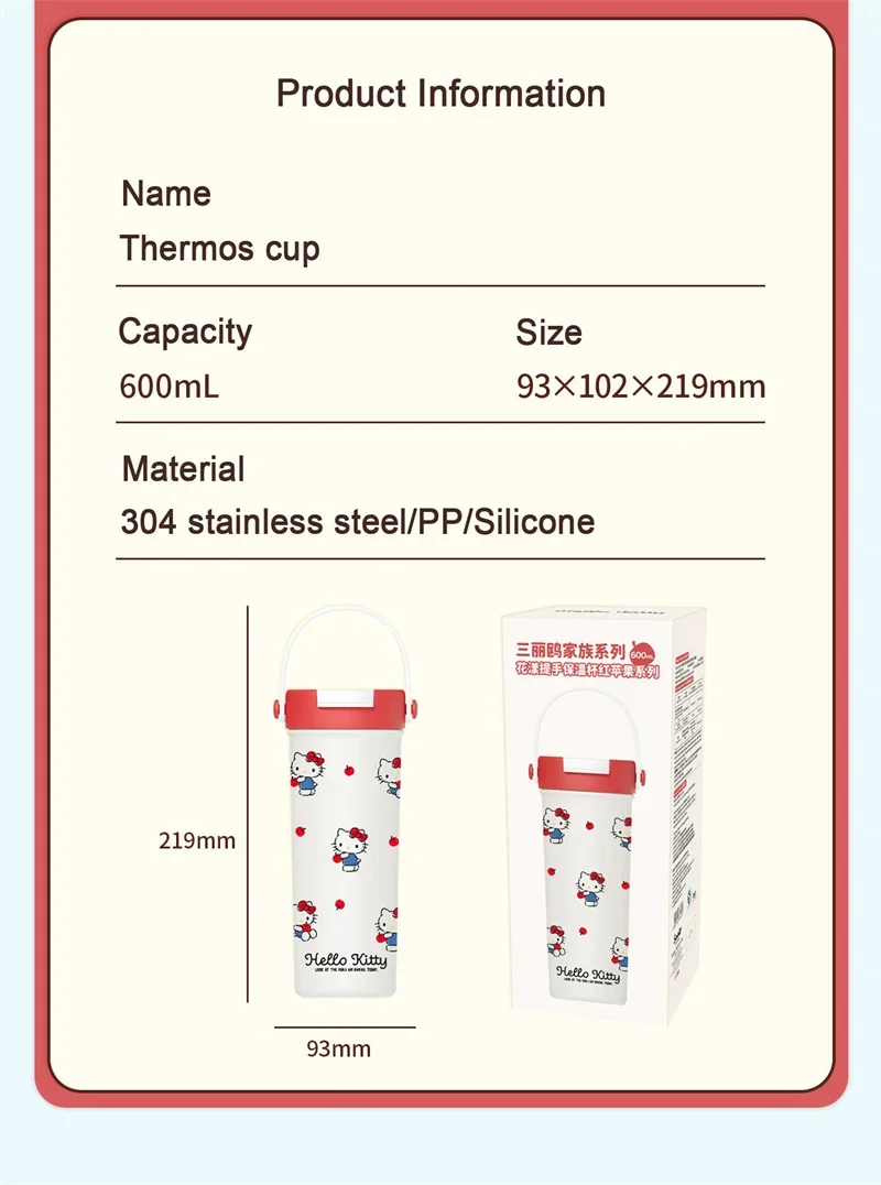X&W Hello Kitty Theme Insulated Cup 316 Stainless Steel Girl Cute Straw Cups Portable Outdoor Travel Vaccum Flask Perfect Gift