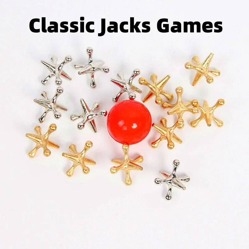 11pc/Set Vintage Metal Jacks Game (5 Gold & 5 Silver Jacks + 1 Ball), Old-Fashioned Floor Game Toy For Adults, Nostalgic Jacks