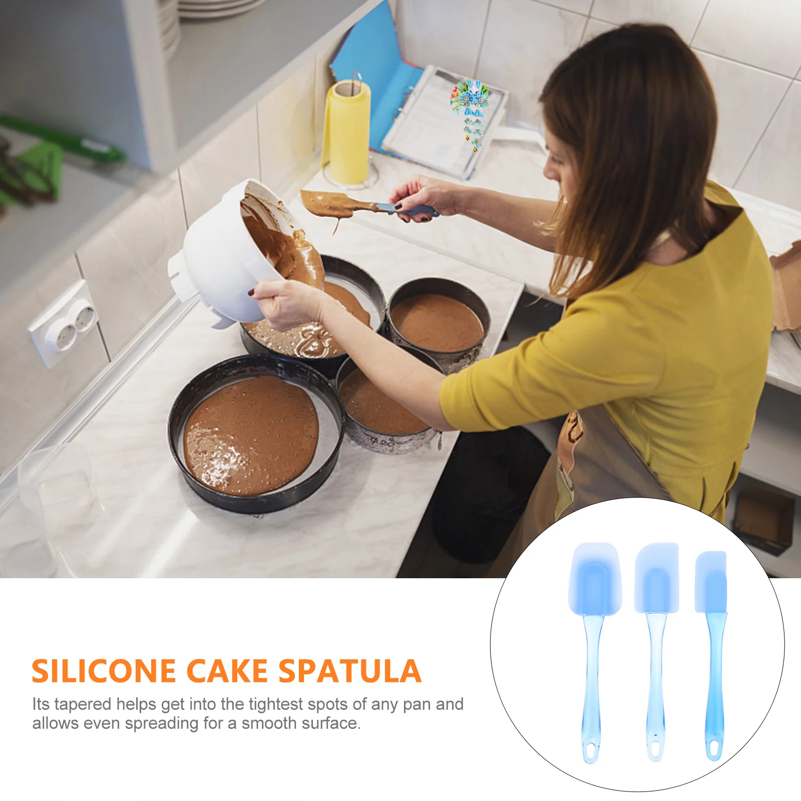 

3pcs Silicone Cake Spatula Set Eco-Friendly Baking Tool Kitchen Gadget For Dessert Icing Smoothing Blue