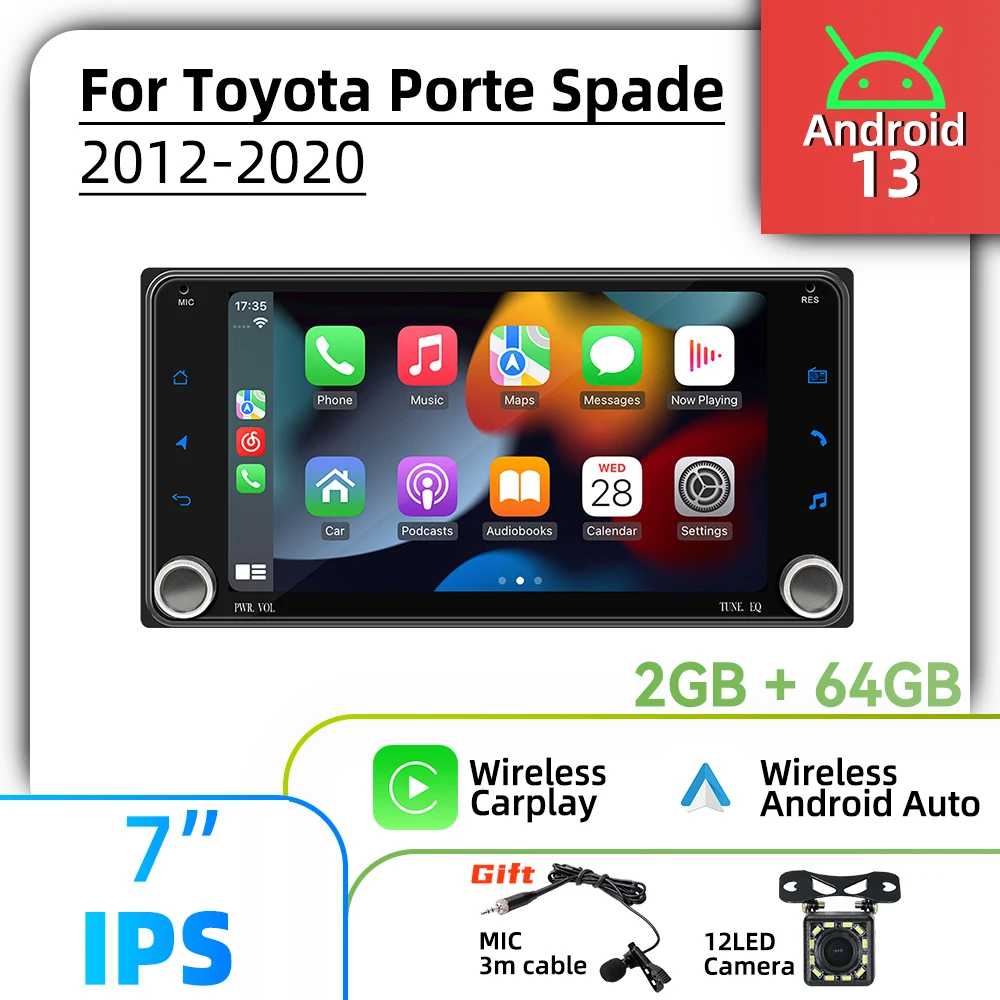 

For Toyota Porte Spade 2012-2020 Carplay Autoradio 2 Din Android Radio 7" Screen Stereo Car Multimedia Head Unit GPS Navigation