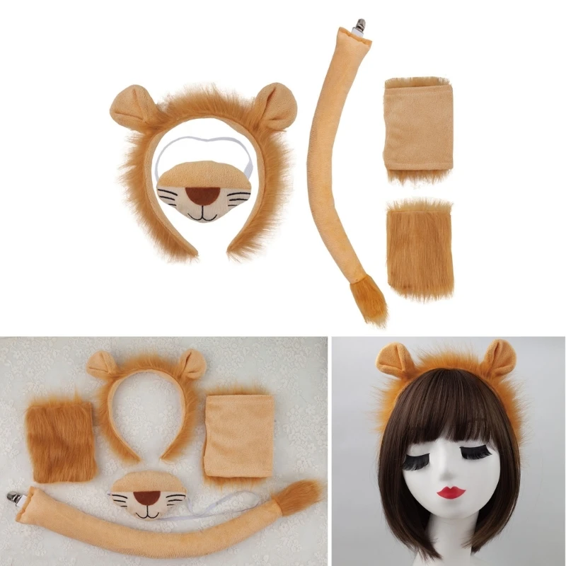 Animal Dress up kostuumset leeuw oor haarband, staart, vlinderdas voor kind cosplay