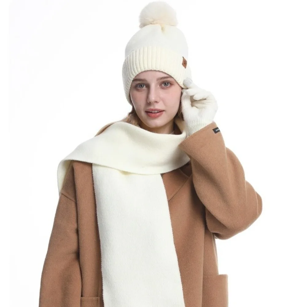 3Pcs/Set Warm Winter Hat Scarf Gloves Set Thicken Windproof Scarf Neck Warmer Suit Soft Elastic Touchscreen Gloves for Men Women