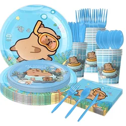Capybara Party Decoration Kapibara Toy Balloons Happy Birthday Disposable Tableware tablecloth Cups Plates Baby Shower Supplies