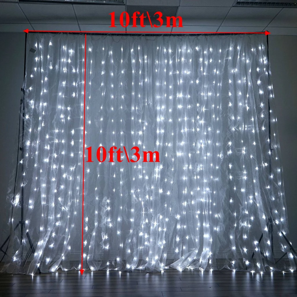 10x20ft Sheer Organza Wedding Backdrop With White Led Light Stage Background Wedding Photo Booth Event Party Decoration