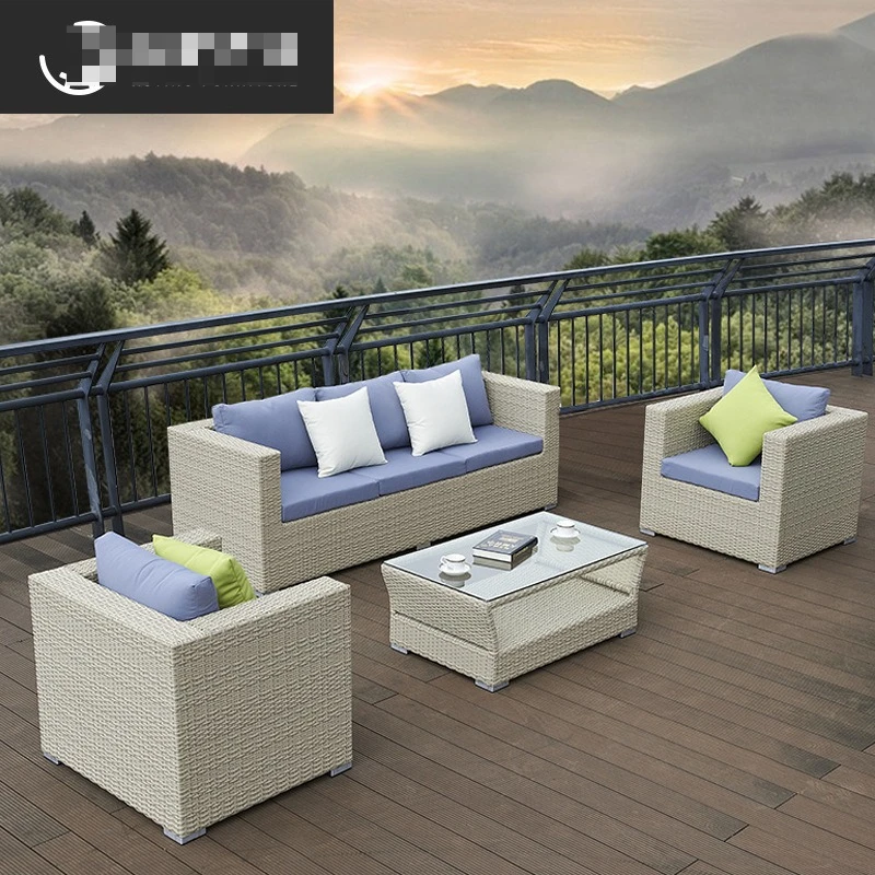 Nordic outdoor rattan sofa garden living room swimming pool balcony weaving rattan chair sun room courtyard rattan sofa combinat