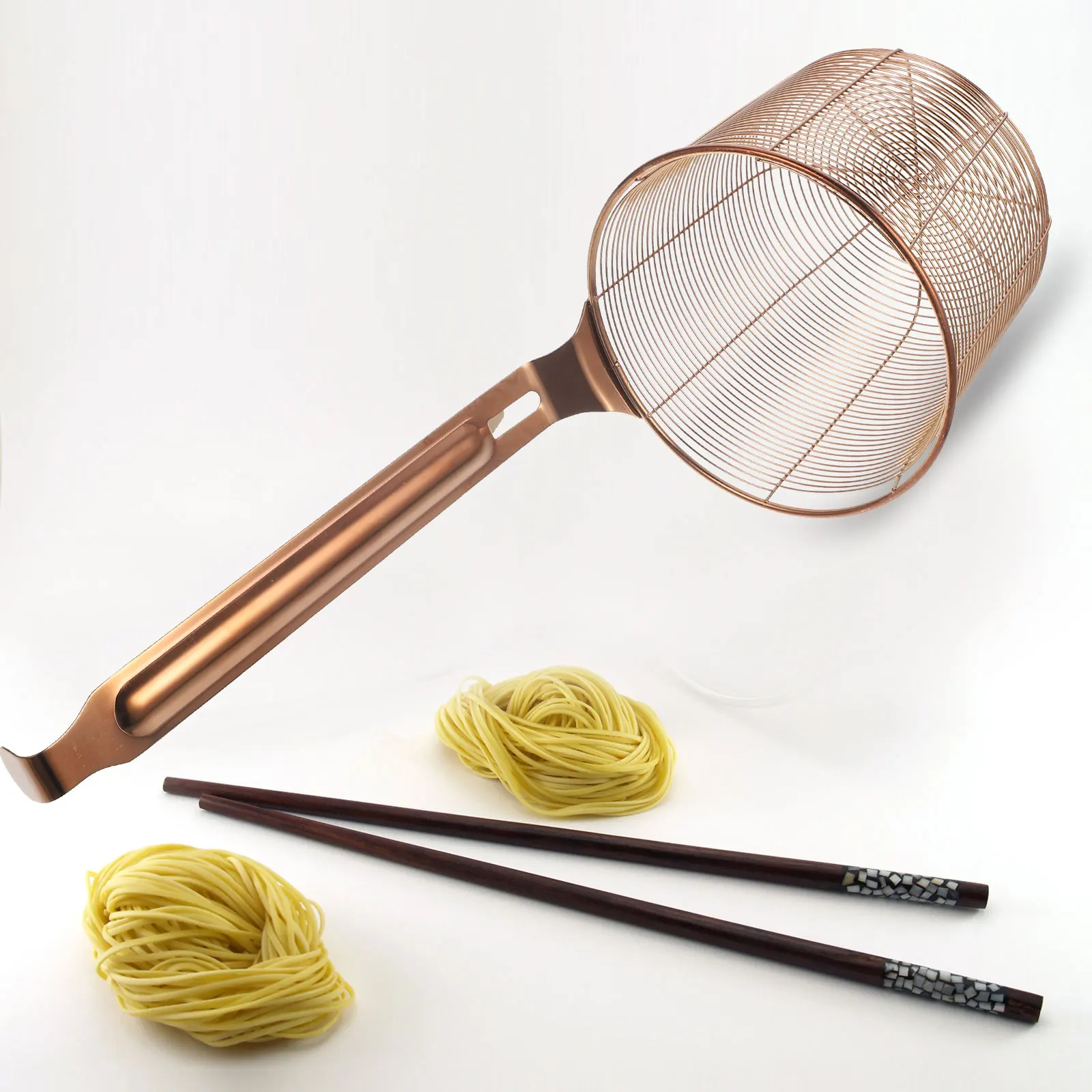 

Stainless Steel Colander Kitchen Strainer Basket Pasta Noodle Fine Mesh Skimmer Handle 201 Mala Filter Spoon Large Capacity