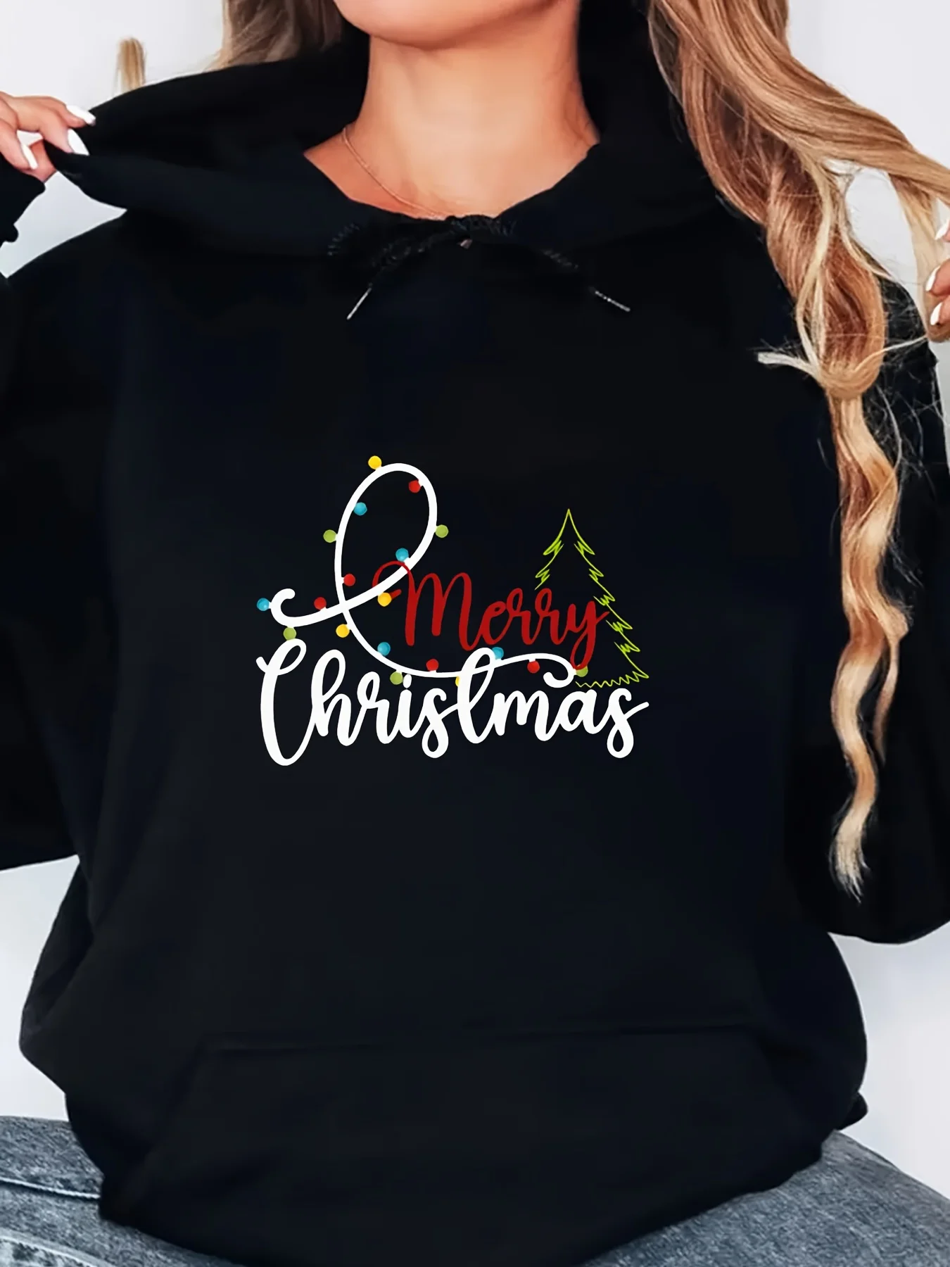 عيد الميلاد طباعة هوديي الأزياء الرباط هوديي دافئ طويلة الأكمام مقنعين البلوز المرأة هوديي الشتاء الخريف الملابس #1