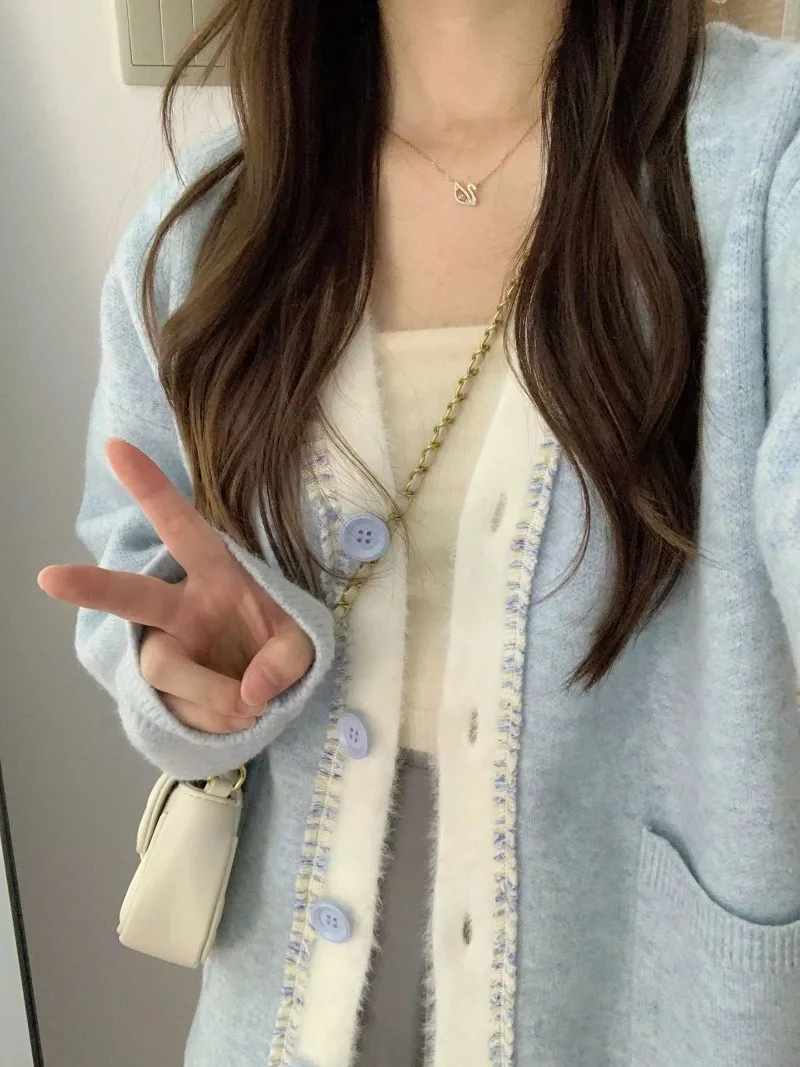 2023 Autumn Korean New High Quality Knitted Coat Casual Solid Loose Cardigan Sweaters Female Fashion Long Sleeve British Style