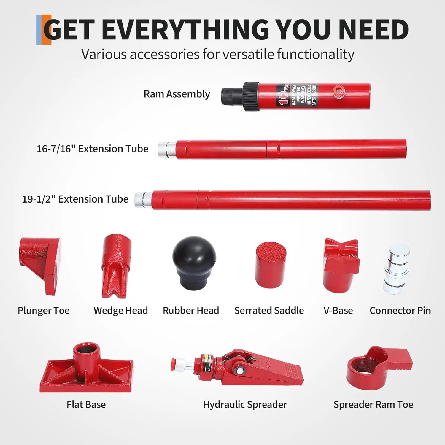 طقم جاك هيدروليكي 10 طن، طقم طاقة بورتا مع مضخة مع خرطوم زيت 4.6 قدم/1.4 متر، جاك هيدروليكي محمول مع حقيبة تخزين