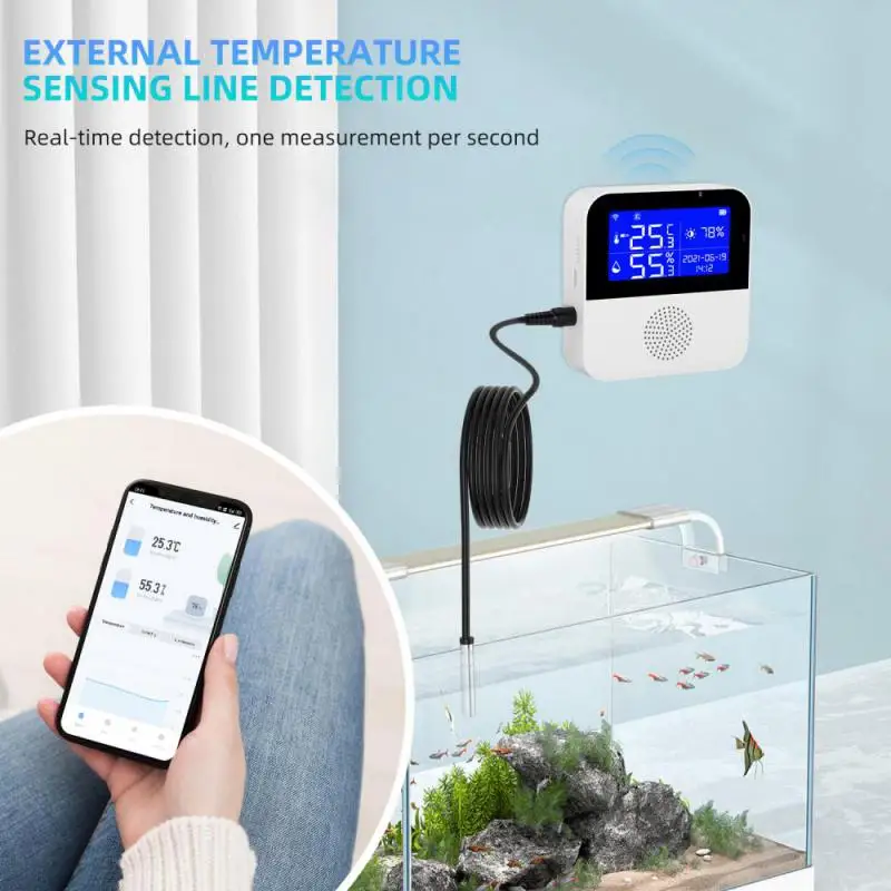 1/2/4PCS Tuya WiFi Temperature Humidity Sensor With External Probe LCD Screen Remote Monitor Indoor Thermometer Hygrometer Smart