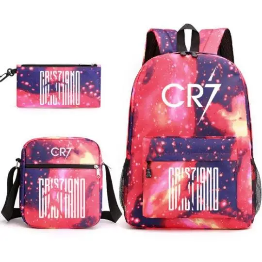 3pcs New CR7 Backpack Fashion School Bags For Boys Girls Teenagers Laptop Mochilas With Shoulder Bags