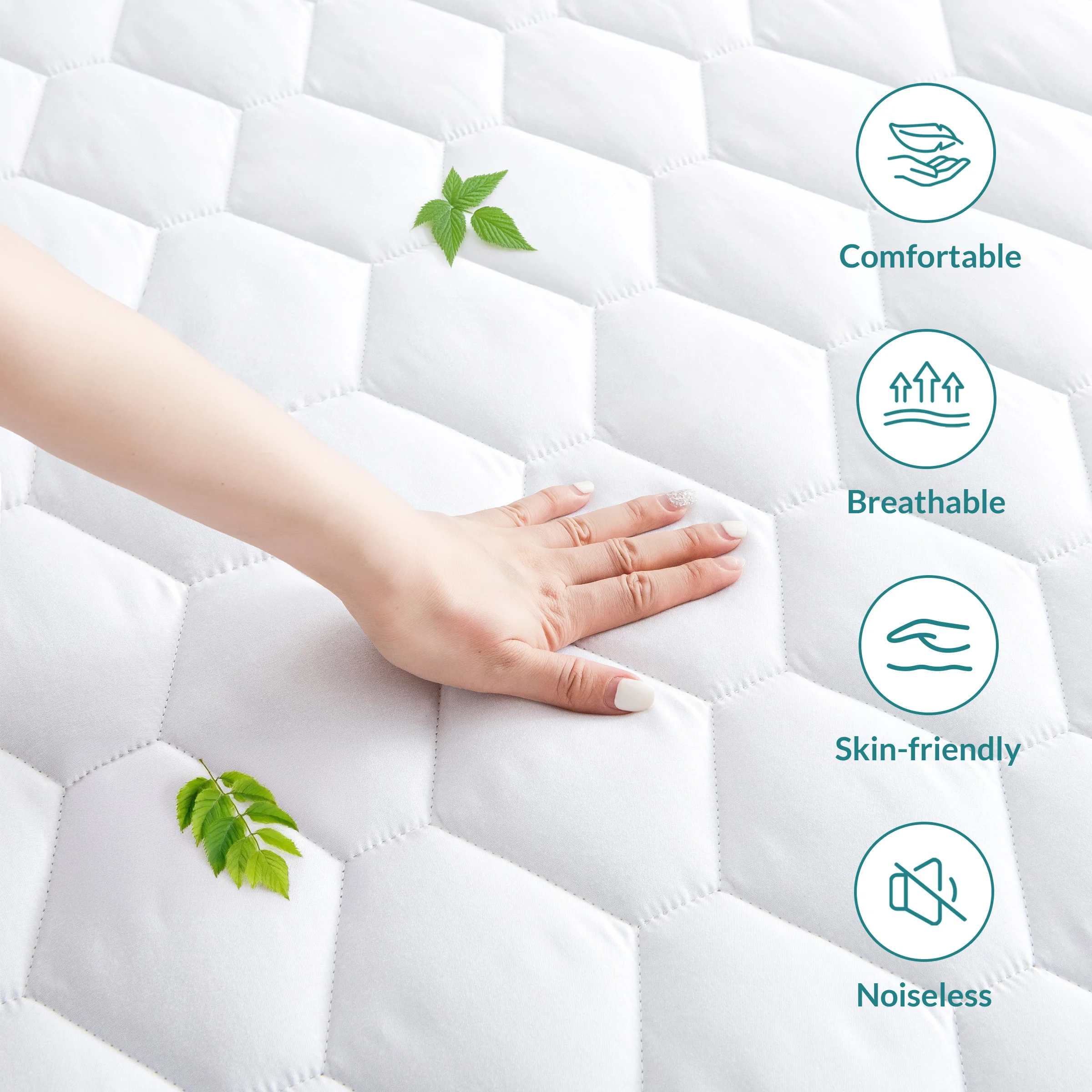 Waterproof Cooling Mattress Protector Quilted Mattress Pad with Deep Pocket, Soft Noiseless Breathable Bed Cover