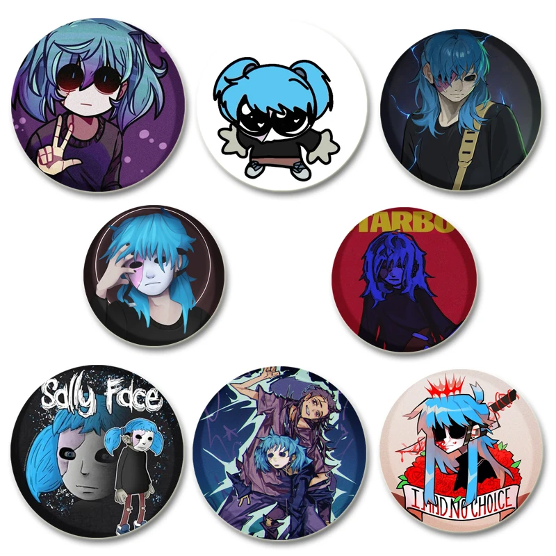 

Sally Face HD Print Cartoon Brooches Horror Suspense Puzzle Game Badge Round Display Lapel Pins Jewelry Gift Accessory