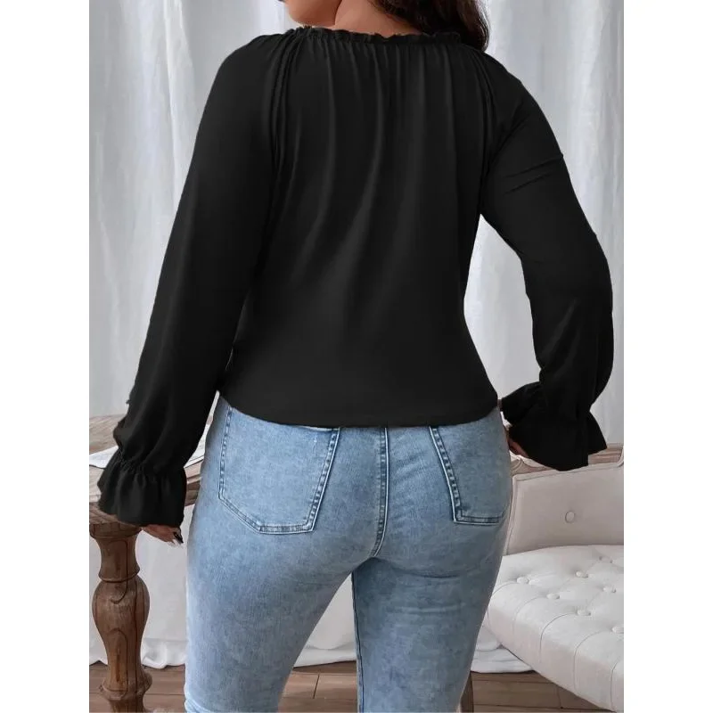 Plus Size Women's Autumn New Casual Long Sleeve Women Solid Color Shirt Tops Slim Female Clothing