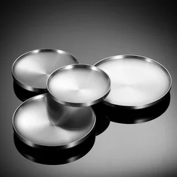 Thick Stainless Steel Round Dinner Plate Western Dessert Dishes Tray Double-layer Anti-scalding Dining Table Home Decoration