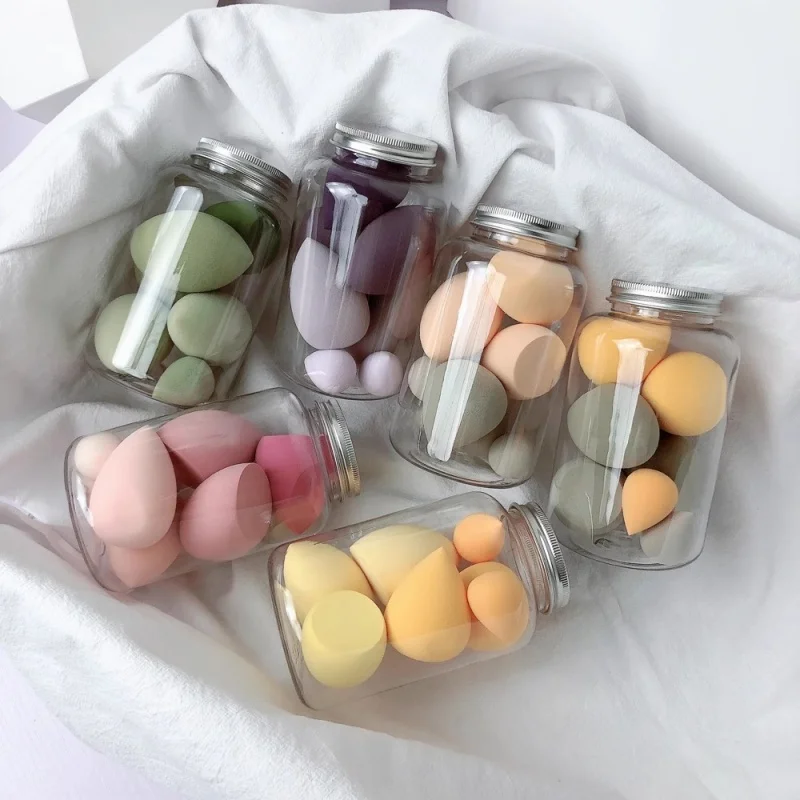 New Portable Makeup Sponge Set Cotton Pad Storage Bottle Contains 4 Large And 3 Small Makeup Eggs Suitable For Outdoor Travel