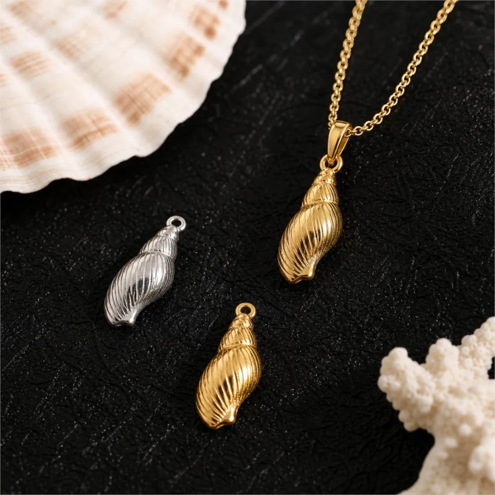 5pcs Conch Charms Stainless Steel Beach Spiral Cowrie Starfish Shells Pendants DIY Necklaces Bracelets Jewelry Making Supplies