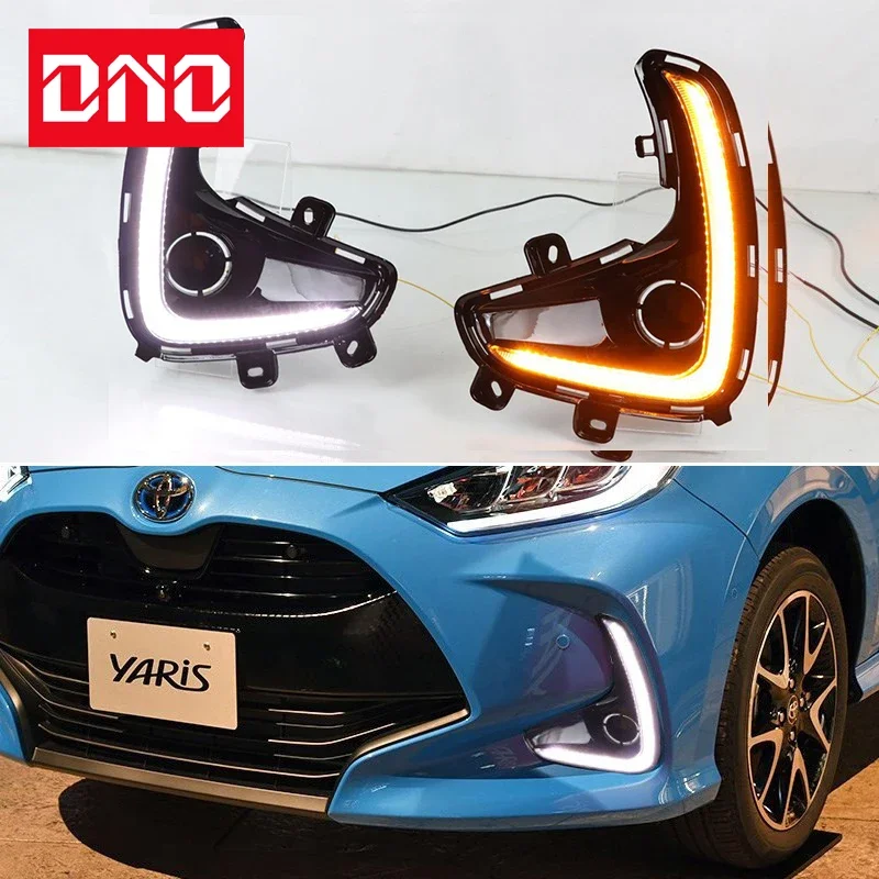 

Car LED DRL 12V Daylights For Toyota Yaris 2020 2021 Yellow Turn Signal Daytime Running Headlamps Auto Driving Lamp Foglamps