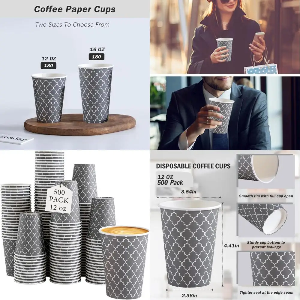

500 Pack Disposable 12 oz Cups, Insulated Paper Cups for Hot and Cold Beverages, No Lids Included