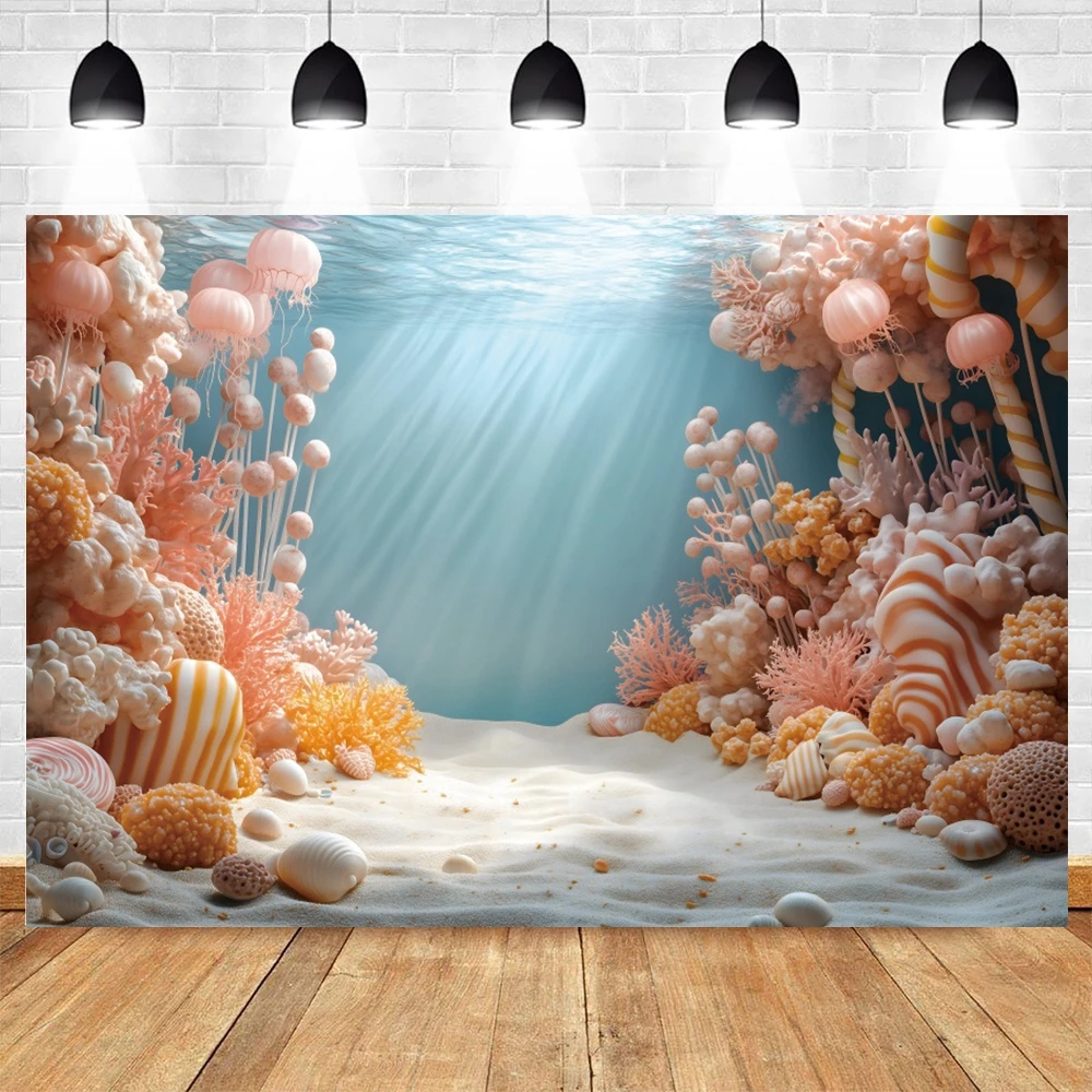 Underwater World Background Sea Castle Shell Coral Reef Photography Backdrop Baby Shower Newborn Birthday Party Photoshoot Props