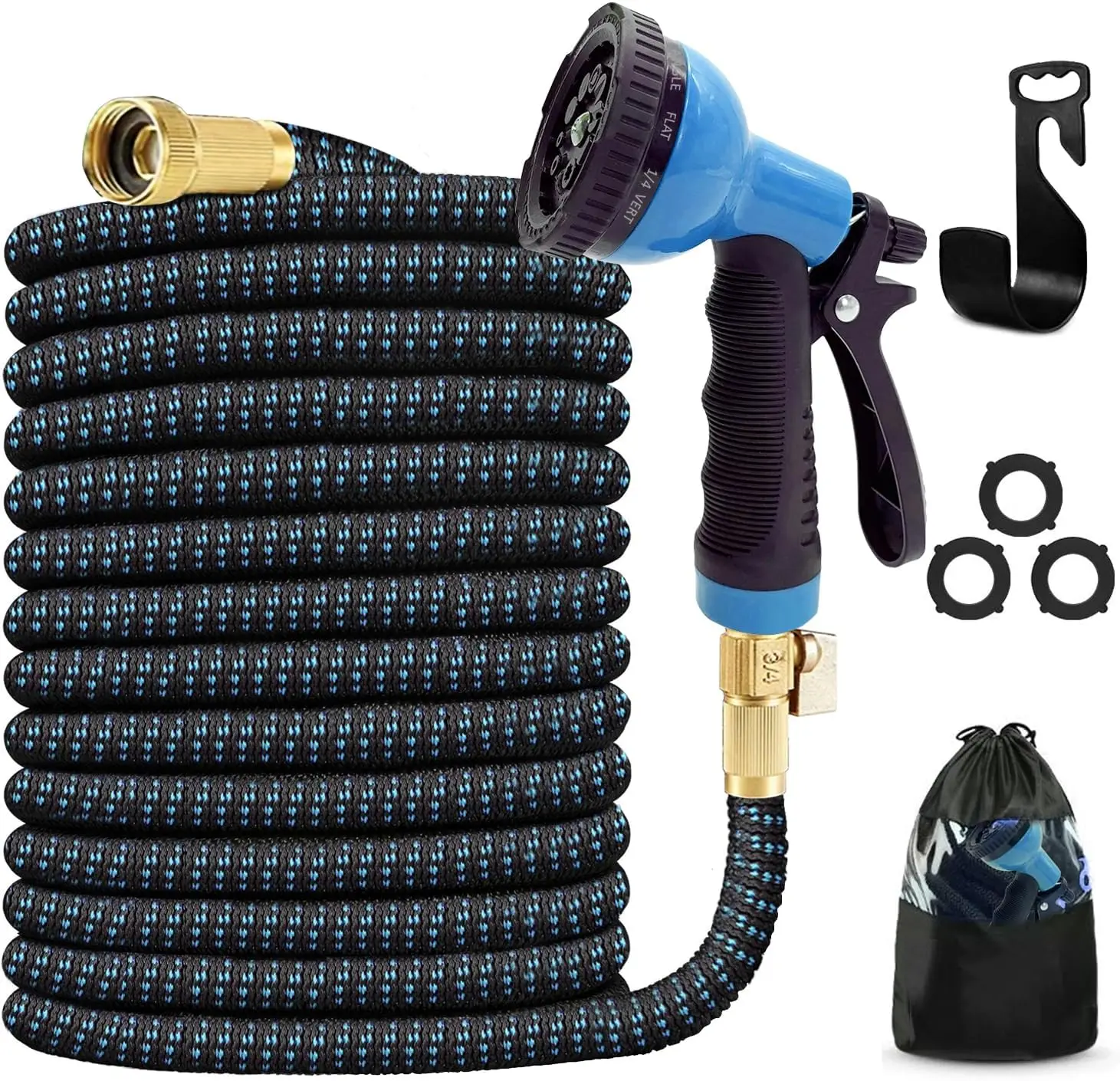 

100ft Expandable Garden Hose with 10-Pattern Nozzle, Brass Connectors, Lightweight & Leak-Resistant
