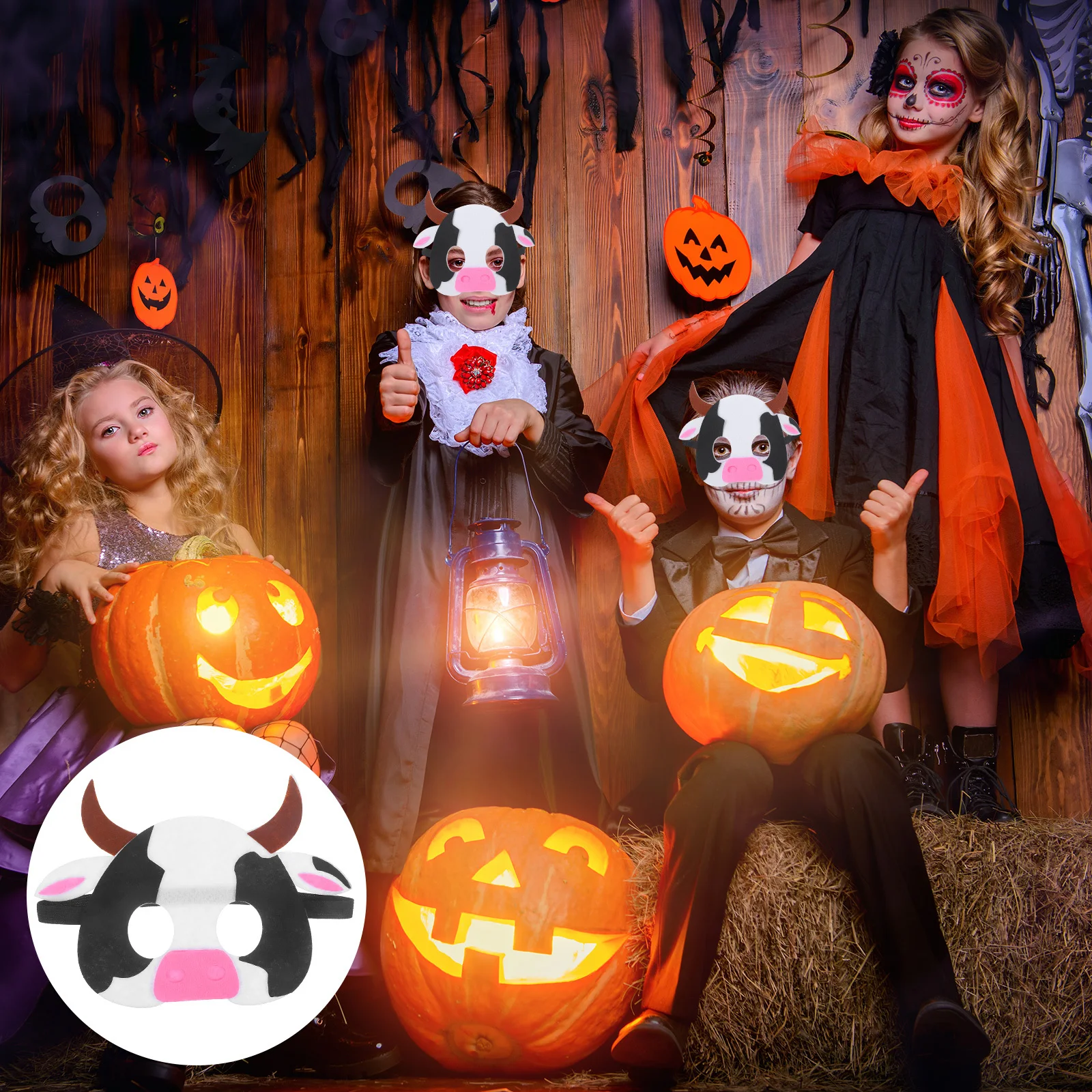 3 قطع من أقنعة البقرة الحيوانية غير المنسوجة من القماش المريح للأطفال، أقنعة حفلات الهالوين، تصميم حيوانات كرتونية لطيفة