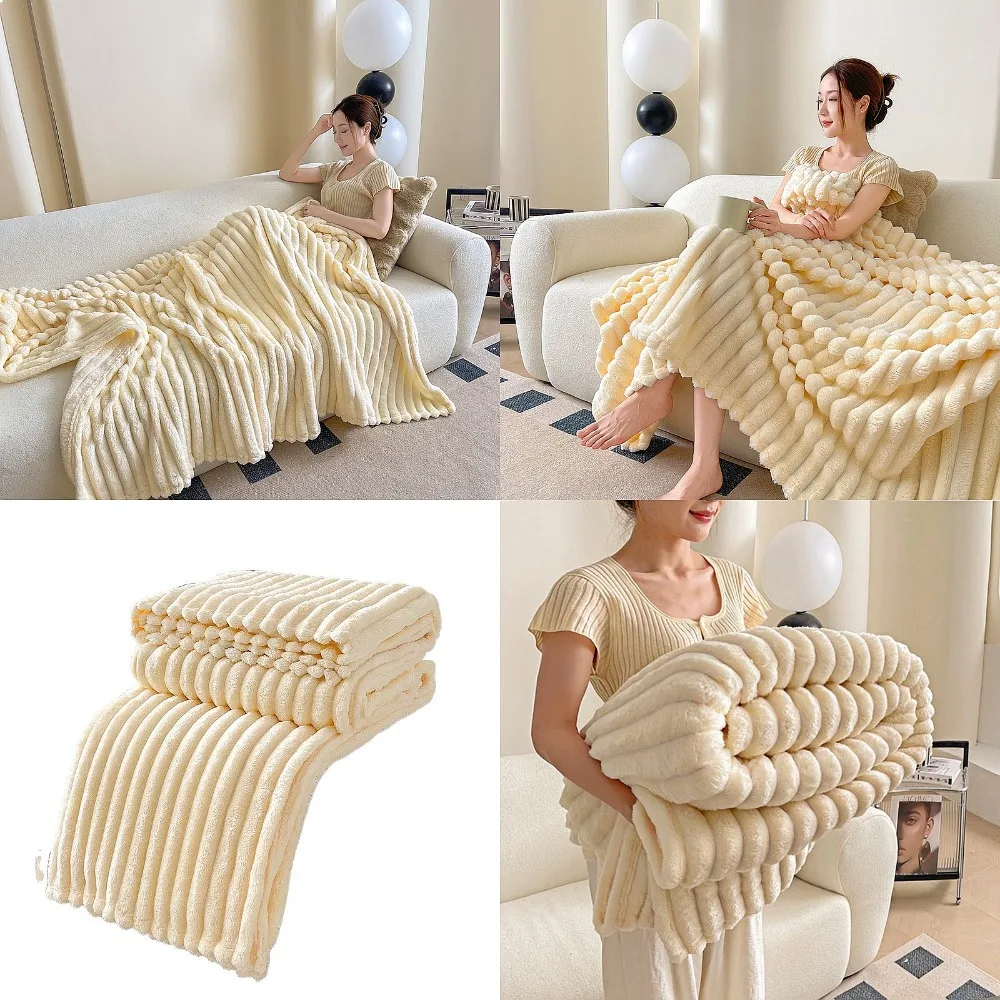 Cozy Rabbit Plush Multi-Functional Blanket Autumn Winter Sofa Cover Nap Blanket Compression Soft Warm Throw
