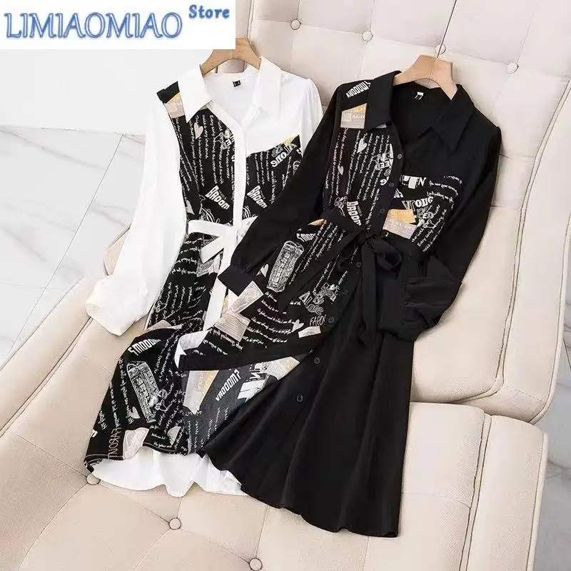 

Fashion Color Matching Butterfly Bow Lacing Single-breasted Dress Women Classic Polo Collar Long Sleeve Slim Office Midi Dresses