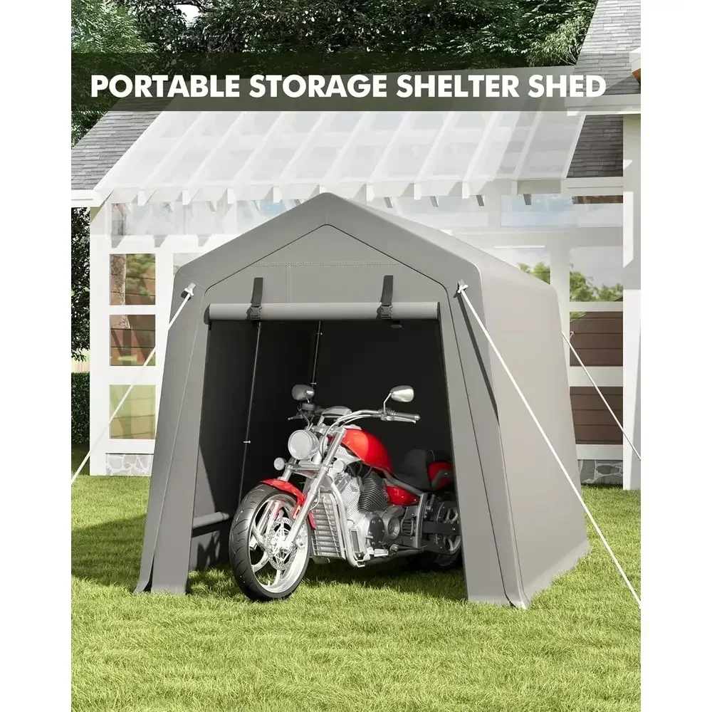 Portable 7x10 Motorcycle Storage Shed with Zipper Door, Waterproof, Heavy Duty for Bikes and Garden Tools, Grey
