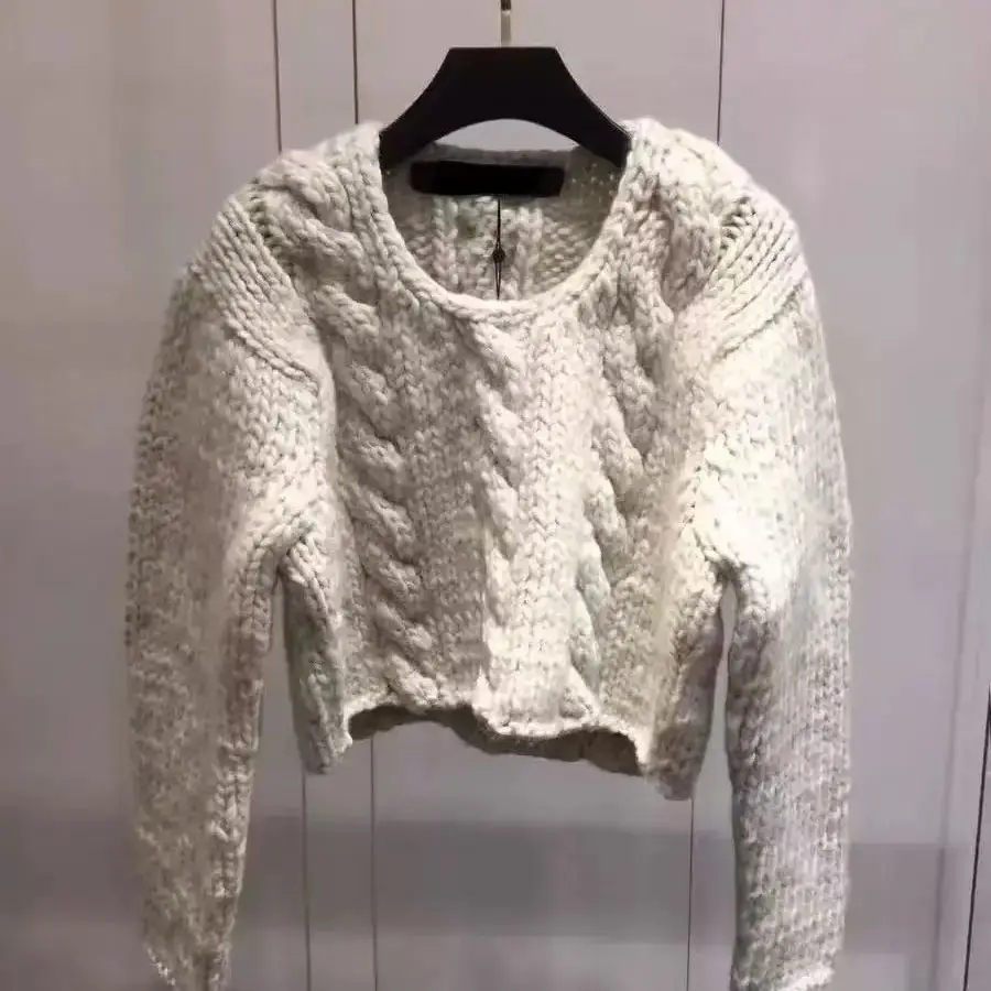 Women's Round Neck Wool Mohair Solid Color Loose Grain Wool Top, Hand Woven, Warm and Soft, Customizable Autumn New Style