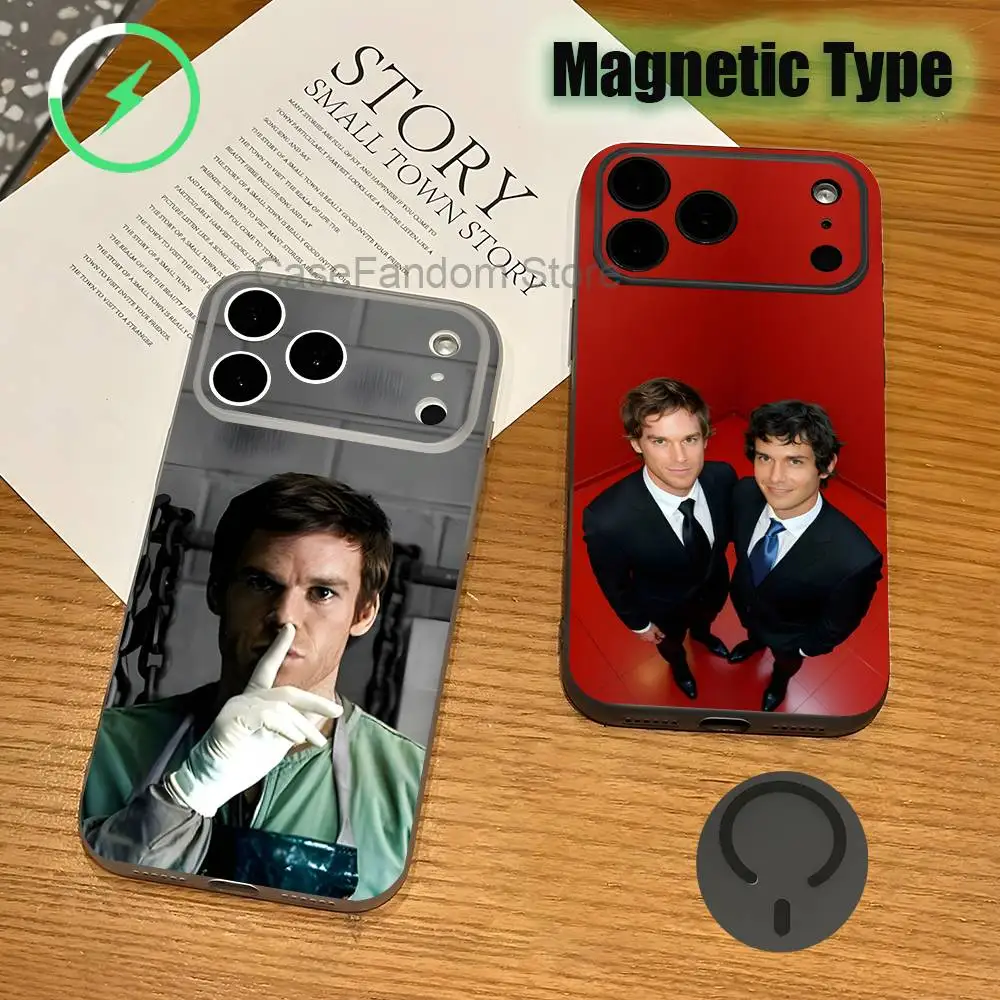 

D-Dexter For iPhone 17,16,15,14,13,12,11,Pro,Max,Plus Magnetic Wireless Charging Transparent gray Phone Case