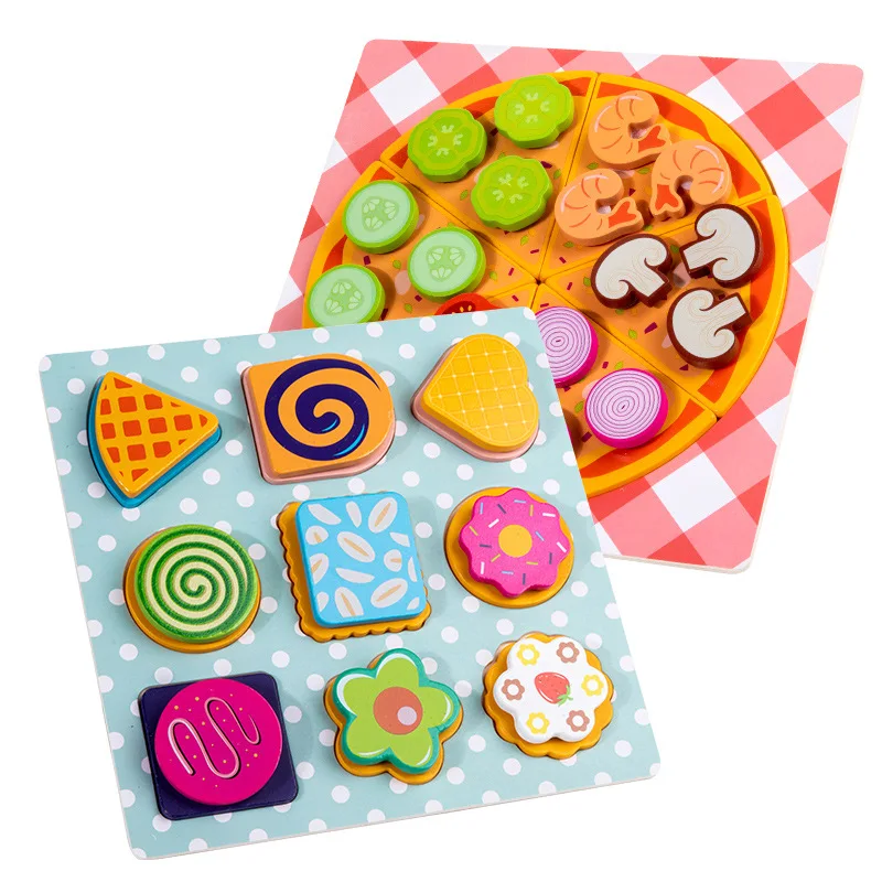 Wooden Children's Simulation Wooden Toy Pizza Biscuit Set Game Girl Pairing Puzzle Toy Cooking Set