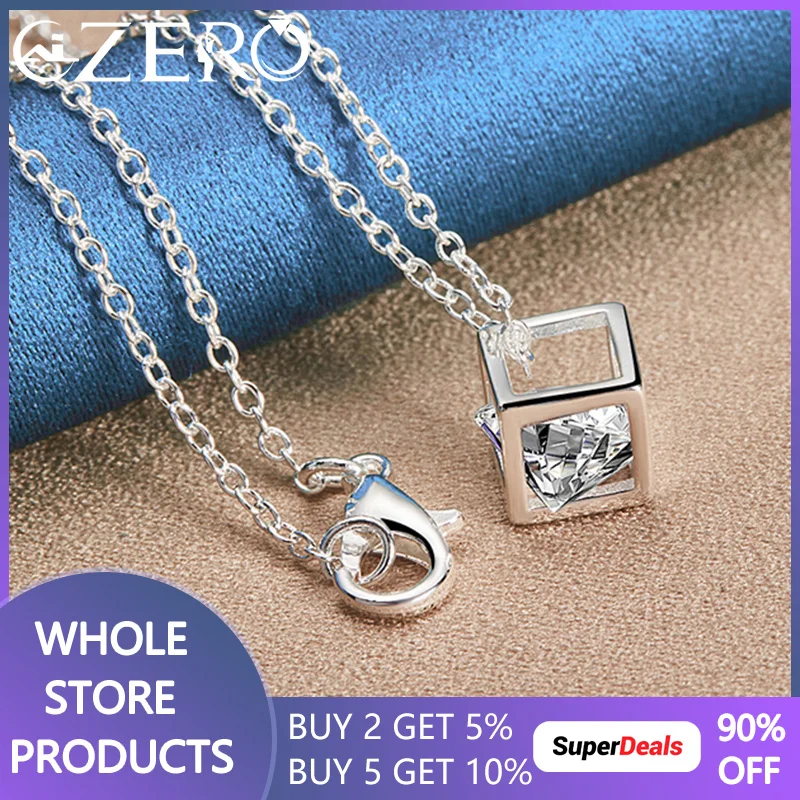 

ALIZERO 925 Sterling Silver Square AAA Zirconia Pendant Necklace With 16-30 Inch Chain For Women Men Wedding Party Jewelry Gift