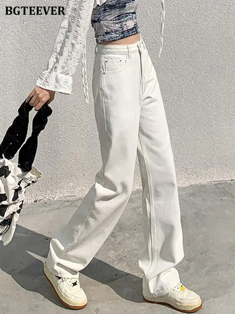 BGTEEVER Stylish Loose Full Female Denim Pants 2022 Spring Ladies Pantalon High Waist Wide Leg Women Jeans Trousers