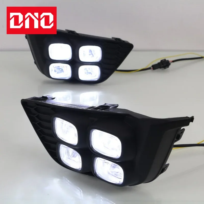 Car LED DRL 12V Daylights For Honda Jazz Fit 2014 - 2017 Yellow Turn Signal Daytime Running Headlamps Auto Driving Lamp Foglamps