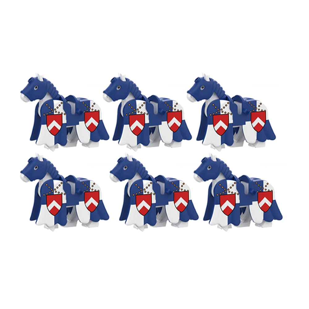 6PCS MOC Medieval Solider Knight War Horse Building Blocks Castle Heavy Armored War Of The Saddle Rope Kid Toy Christmas Gifts