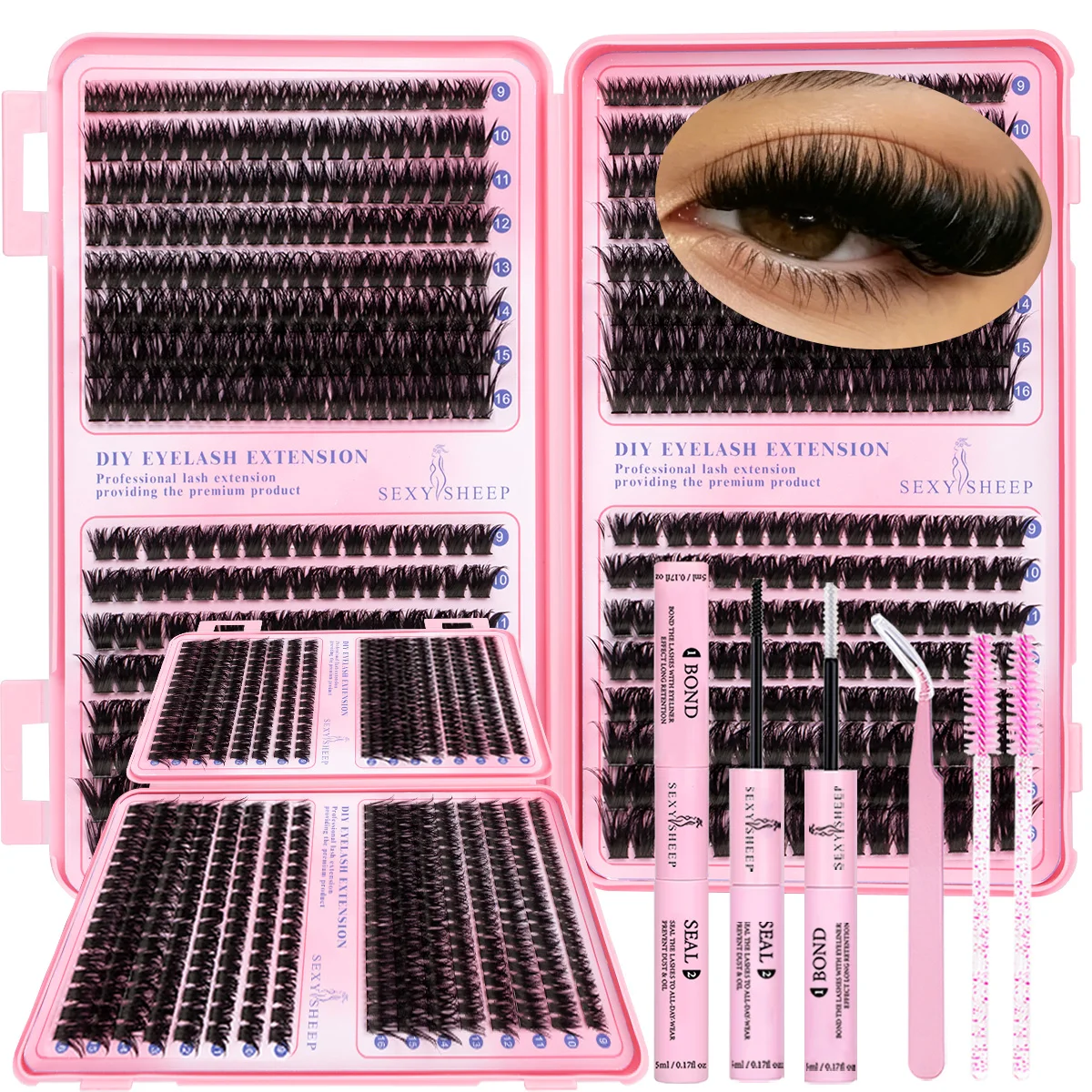 Kit de Cílios em Cacho Individuais D Curl, Macios e Leves, para Extensão de Cílios com Cola e Selante para Maquiagem