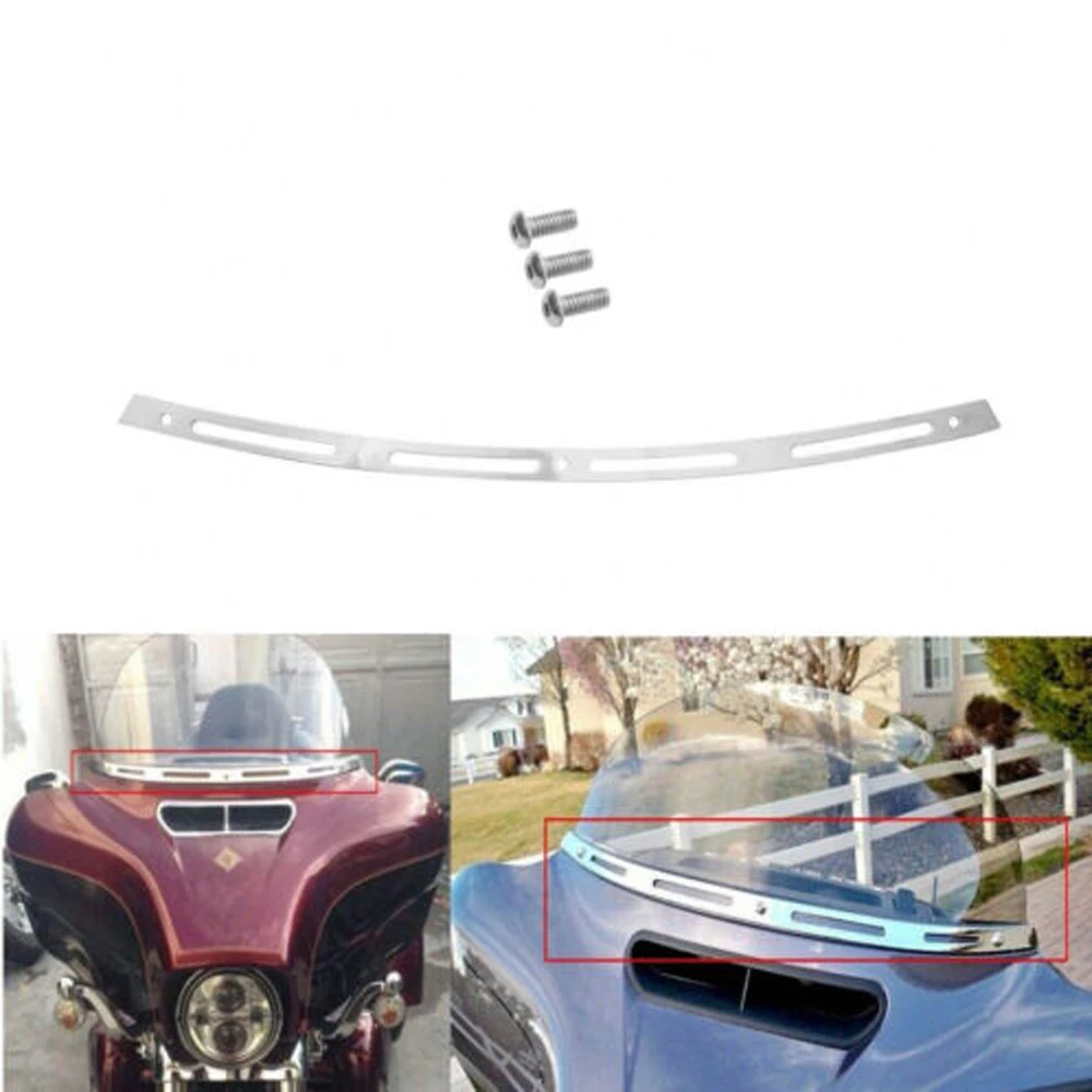 Motorcycle Batwing Fairing Chrome Slotted Windshield Trim Fit Harley Electra Glide Touring CVO 1996-2013